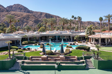 Luxury Home Aerial with Pool and Tennis Pickleball Court