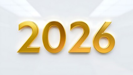 Golden 2026 numbers on white background, year celebration concept