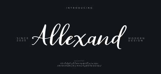 A sleek, modern handwritten script with elegant curves and dynamic flow, perfect for luxury branding.