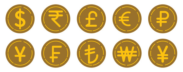 Dollar and euro financial icon illustration, showing online payment symbols, digital wallet graphics, currency signs, and earnings coin visuals, suitable for banking, finance, and economic design. 