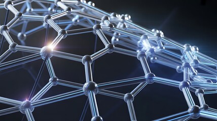 Abstract representation of a glowing molecular structure or complex digital network lattice against a dark background