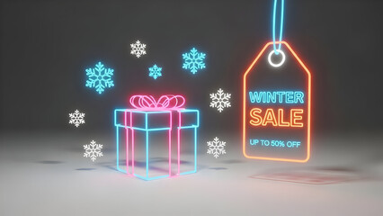 A cheerful Christmas gift box vector design featuring a red ribbon bow, snowflakes, and a greeting card for a holiday winter celebration surprise