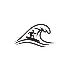 Fototapeta premium Surfing icon with wave and surfer for sports and adventure design