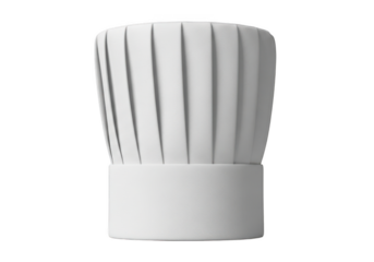 Classic white tall chef hat with pleated top and firm band isolated on transparent background