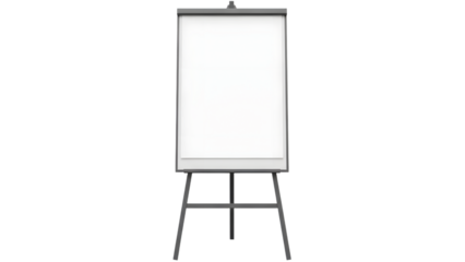 Blank flip chart with tripod stand, ideal for presentations.