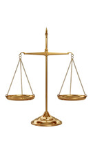 Classic golden balance scale representing justice, fairness, and law symbol