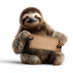 Obraz premium Sloth Holding Blank White Sign on White Background