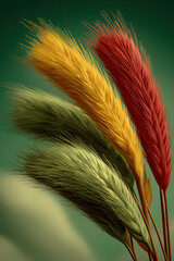 Close-Up of Colorful Wheat Stalks Red, Yellow, and Green Grain Ears, created with Generative AI Technology, ai, generative