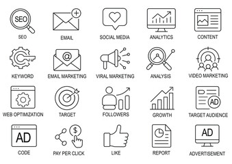 Digital Marketing Outline Icons Vector Pack