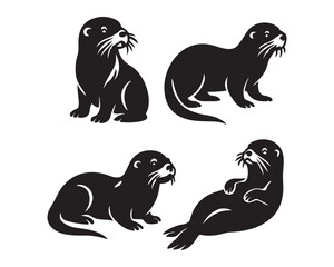 otter silhouettes vector silhouette design Illustration collection set, otter silhouette, river otter silhouette, sea otter silhouette, cute otter silhouette, otter standing silhouette, otter swimming