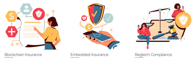 Vector Illustration of Blockchain and Insurance Concepts