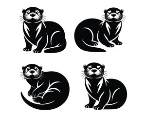 otter silhouettes vector silhouette design Illustration collection set, otter silhouette, river otter silhouette, sea otter silhouette, cute otter silhouette, otter standing silhouette, otter swimming