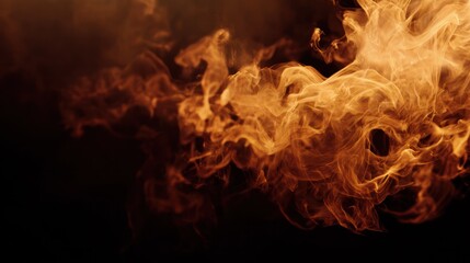 Raging flames with bright yellow cores and smoky edges, captured against a moody black background.
