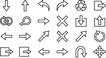 Comprehensive Collection of Navigation and Directional Arrow Icons for Website Interface, App Development, Download/Upload Actions, and Recycling/Movement Symbols Vector Set