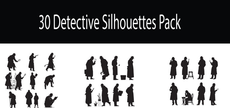 Classic Detective Silhouettes Set &ndash; 30 Mystery Poses Vector