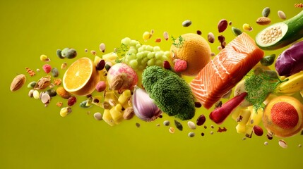 Fresh healthy food ingredients creating a nutritious balanced diet