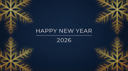 Happy New Year 2026 text with dot snowflake pattern on blue background for greeting card or festive celebration design.
