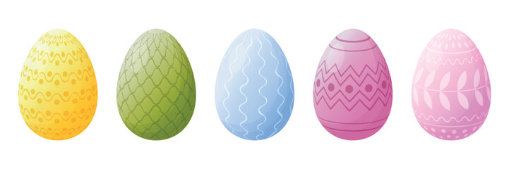 Vector set of Easter eggs. Colorful Easter collection. Painted patterns on eggs. Egg hunt.
