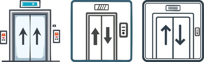 Minimal elevator icon showing square frame with bold upward downward arrows in simple modern line art