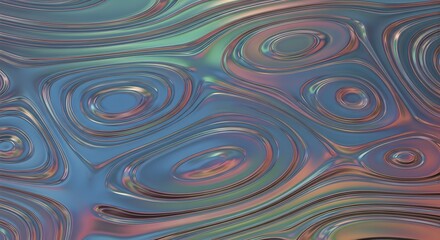 Abstract iridescent liquid metal surface with swirling blue and pink holographic waves creating a futuristic texture