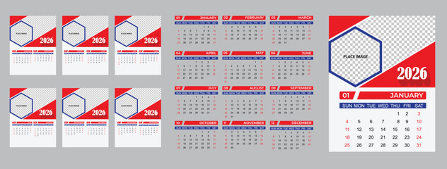 2026 calendar twelve month with six pages layouts and photo place space