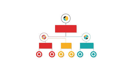 Organizational Chart Structure with Colorful Blocks and Circles.