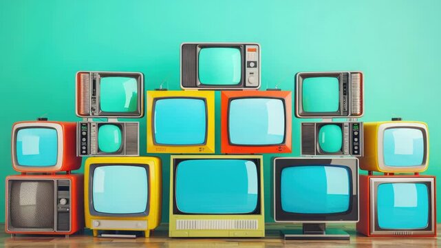 Video A pile of television sets stacked on top of each other, possibly for storage or display