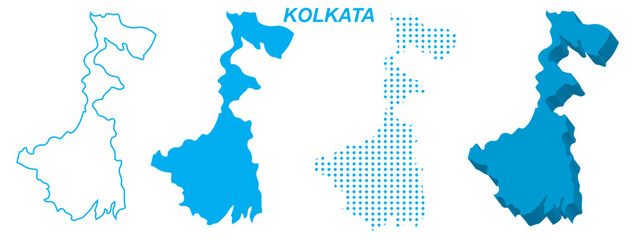 Kolkata Map Vector Set, India Outline Silhouette Dotted 3D Solid Shapes, Kolkata City Infographic Template, Editable EPS Kolkata Geography