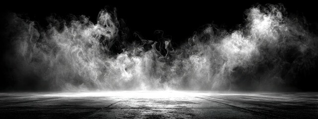 Fototapeta premium dark smoke background black fog floor night light abstract halloween mist horror cloud. texture dark smoke background effect steam stage concrete podium scary product mystery scene spooky backdrop