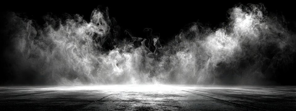 dark smoke background black fog floor night light abstract halloween mist horror cloud. texture dark smoke background effect steam stage concrete podium scary product mystery scene spooky backdrop