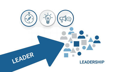 Leader Arrow and Icons Symbolizing Business Strategy and Teamwork.