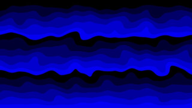Abstract blue and black wavy horizontal lines background with layered fluid liquid texture