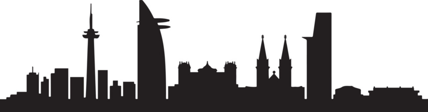 City Skyline of Saigon, featuring iconic landmarks. design Vector black silhouette