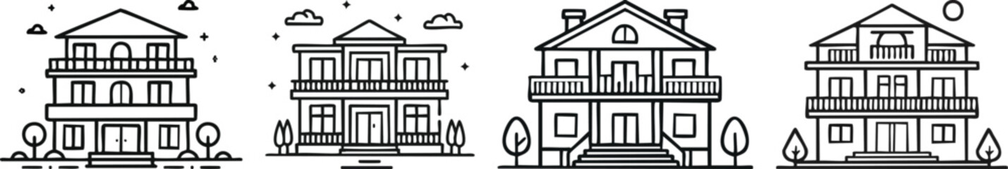 Luxury villa icon showing modern balcony architecture in bold minimal strokes for premium real estate themes