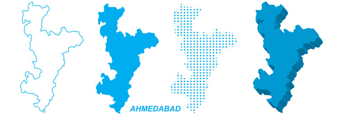 Obraz premium Ahmedabad Map Vector Set, India Outline Silhouette Dotted 3D Solid Shapes, Ahmedabad City Infographic Template, Editable EPS Ahmedabad Geography