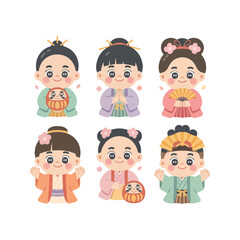 A set of funny cartoon people, boys, and girls, with vector art illustrations of children's faces and family characters