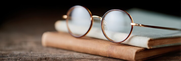 Pair of glasses sits on top of two books