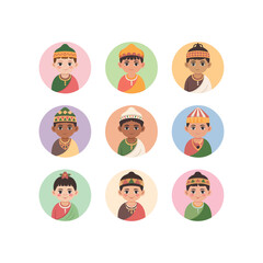 Cartoon set of funny people faces, avatars, and character illustrations with various expressions