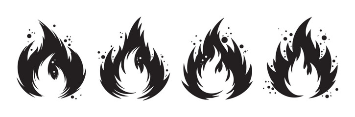 Obraz premium Four stylized fire flame icons with varying abstract shapes and dynamic details, perfect for conveying concepts of heat, energy, and passion.