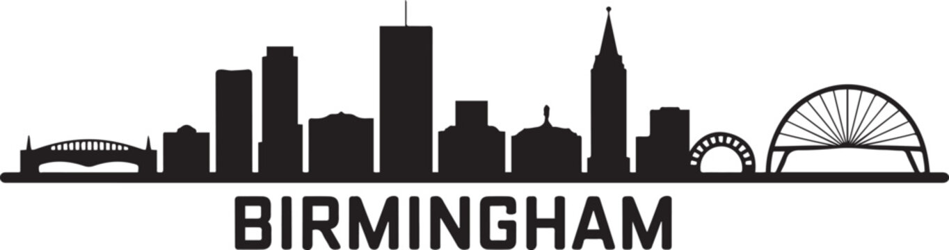 Birmingham skyline horizontal banner. Birmingham, Alabama. design Vector black silhouette