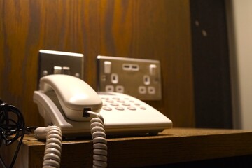 landline telephone in the hotel room