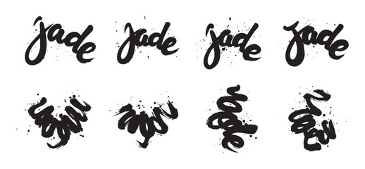 Naklejka premium Artistic hand drawn brush stroke calligraphy elements with expressive ink splatters creating a dynamic and modern graphic design resource.
