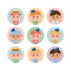 Funny set of cartoon boy and girl faces, illustration of people's head icons expressing different emotions