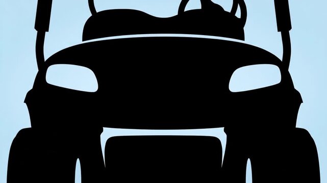 Front View of a Golf Buggy Silhouette on Blue Background.