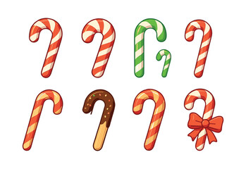 Candy cane collection, peppermint treats, festive season, flat vector illustration