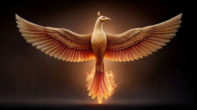 Bennu Bird Rising from Flames with Outstretched Golden Wings, Symbol of Rebirth, Resurrection, and Eternal Light in Egyptian Mythological Fantasy Art