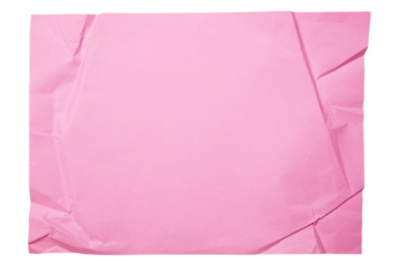 Pink paper wrinkled poster templates, blank paper sheet. Pink paper isolated on transparent background.