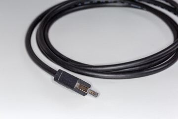 Full-size DisplayPort connector on cable edge, selective focus