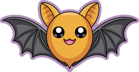 Cute cartoon bat with open wings, kawaii Halloween animal illustration, adorable flying creature art, funny vampire bat character design, vector graphic