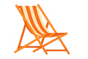 Deckchair with orange and white stripes, inviting summer relaxation and tropical beach vacation leisure activity